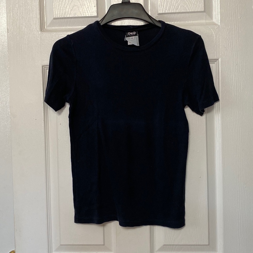 D&G Dolce & Gabbana Navy Blue Ribbed Short Sleeve Shirt